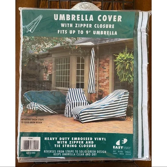 Heavy Duty Vinyl Umbrella Cover, Zipper & String Closure, fits up to 9’ Umbrella - Picture 2 of 3